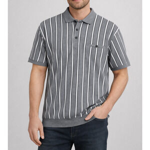 Vintage Safe Harbor Knit Polo Shirt Mens XL Blue Stripe Preppy Old Money Grandpa